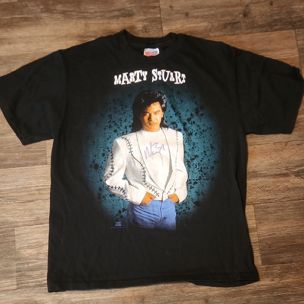Autographed (90s) Marty Stuart Hanes Tee - Size Large